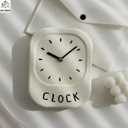 Clocks Korean Style Wall Clock Desk Cream White Iron Clock Wall Decoration for Bedside Table Living Room Home Desk Docor Room Decor