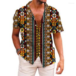 Men's Casual Shirts African Dashiki Tribal Print Shirt Button Down Short Sleeve Clothes Men Clothing Streetwear Baggy Unisex