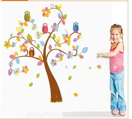 Owls on the Flower Tree Wall Art Mural Poster Decor Colourful Tree and Owls Kids Children Room Decoration DIY Home Decoration Stick3397381