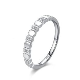 S925 Sterling Silver Geometric Ring for Women in Europe America Niche and Versatile Design with Diamond Inlay Simple 240424