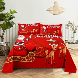 sets Santa Claus Queen Sheet Set Merry Christmas Bedding Set Bed Sheets and Pillowcases Kid's Bedding Flat Sheet Bed Sheet Set