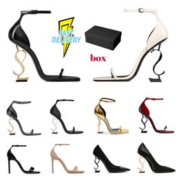 Women Dress Shoes high heels leather Gold Tone triple black luxury womens lady designer sandals Party Wedding Office pumps 8 10cm with box