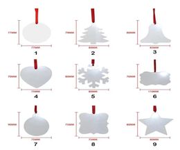 New Sublimation Blank Christmas Ornament DoubleSided Xmas Tree Pendant Multi Shape Aluminum Plate Metal Hanging Tag Holidays Deco6631397