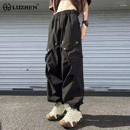 Men's Pants LUZHEN Pleated Pockets Patchwork Design Fashion Straight Men Personality Trendy Street Korean Wide Leg Trousers LZ2828