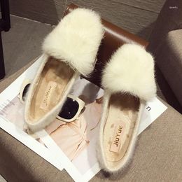 Casual Shoes Winter Woman Real Fur Flats Loafers Slip On Plush Ballets Sqaure Toe Fleece Moccasins Ladies Wool Footwear