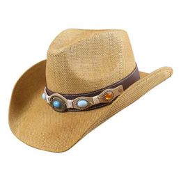Wide Brim Hats Bucket Hats Paper Straw Western Cowboy Hat for Men Women Gentleman Cowgirl Jazz Hat Summer Beach Sun Hats Sombrero Hombre Y240425