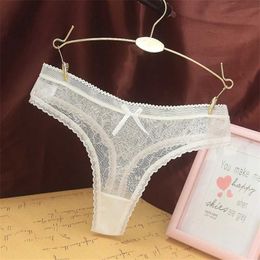 Briefs Panties Women Sexy Lace Jacquard Thong Womens Underwear Cotton Crotch Seamless Panties with Bow Transparent G String Y240425