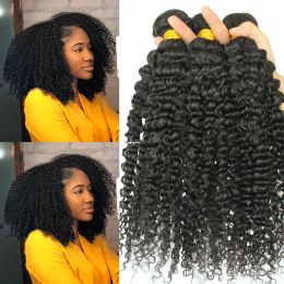 Wigs Wigs 3B 3C Kinky Curly Bundles With Closure Brazilian Virgin Hair Weave Bundles 100% Human Hair Ever Beauty