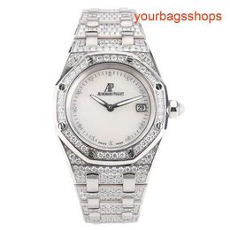 Female AP Wrist Watch Royal Oak Series 18k All White Gold Original Diamond Fritillaria Quartz Womens Watch 67602BC 33mm