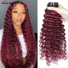 Wigs Wigs 1B 99J Deep Wave Human Hair Bundles Ombre Burgundy Human Hair Bundles Brazilian Remy Hair Weave 1/3/4 PCS 830 Inch