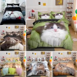 sets 3D Cat Duvet Cover Single Queen King Size Cute Animal Luxury Bedding Set For Kids Adult Gift Home Textiles