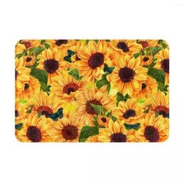 Carpets Sunflowers Doormat Indoor Welcome Flannel Mat Entrance Outside Patio Anti-Slip Mats Durable & Washable 16x24 In