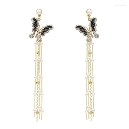 Dangle Earrings Autumn And Winter Korean Style Beautiful Butterfly Pearl Niche Long Tassel Fashion All-Matching