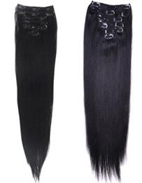 Quality 180g 18quot 20quot 22quot clip in hair extensions Indian Remy human hair natural black straight clipin Hair6694446