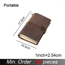 Pieces / Lot Portable 175x110mm Genuine Leather Notebook Handmade Vintage Cowhide Diary Journal Sketchbook Planner