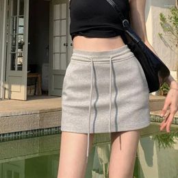 Skirts Summer High Waist With Safety Pants Casual Slim Bag Hip Skirt Sweet A-Line Women Drawstring Sport