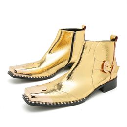 Men High heels Boots Iron head Tip Increase Serpentine Genuine Leather Business banquet Formal leather boots Model boots For Boys Party Boots