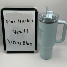 New Colours US Stock Spring Blue Tie Dye Pink Quencher Tumblers H2.0 40oz Stainless Steel Cups with Silicone handle Lid And Straw Car mugs Water Bottles SELL WELL