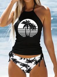 Women's Swimwear Vigoashely 2024 Sexy Solid Print Tankini Set Tied Halter Swimsuit Women Biquinis Summer Backless Beach Bathing Suit