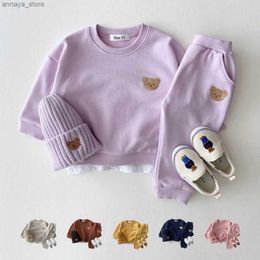 T-shirts 2024 Autumn Casual Loose Sports Sweatshirts Letter Crew Neck Bear Tops Inserted Pocket Cotton Sweatpants Boutique Outfits HotL2404