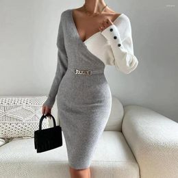 Casual Dresses Velvet Women Sexy Sequin Knitting Wrap Dress Female V-Neck Long Sleeve Elastic Waist Solid Colour Winter Christmas Part