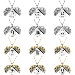 Pendant Necklaces Creative Sunflower Letter Zodiac Necklace For Women Men Vintage Open Locket Stainless Steel Chain Jewelry