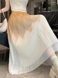 Skirts 2024 Women Summer Fashion Gradient Mesh Fluffy Skirt Female Long High Waist Pleated Ladies Loose A-line B219