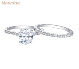 she 2 Pieces 925 Sterling Silver Wedding Rings Set 19Ct Oval Shape AAAAA Zircon Jewellery Engagement Ring Straight Band BR0943 21101213576
