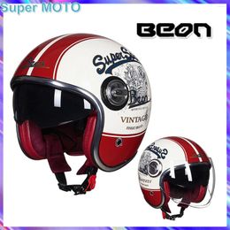 Motorcycle Helmets BEON B108 Fiberglass Vintage Helmet Retro Open Face Dual Visor ECE Approved Moto Casco Four Seasons