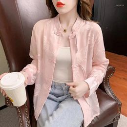 Women's Jackets Chinese Style Jacquard Button Sun Protection Clothing Women 2024 Summer Fashion Versatile Thin Breathable Coat Shirt Jacket
