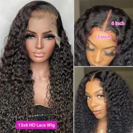 Wave 13X6 9A Front Human Hair Wigs Transparent Lace Frontal Wig For Women Brazilian Deep Curly Pre Plucked Natural 20 Al 9 al