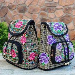 School Bags China Ethnic Embroidery Backpack Retro Floral Embroidered Ladies Rucksack Shoulder Bag