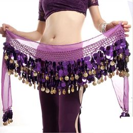 Stage Wear Bellydance Hip Scarf with Dangling Sequins for Belly Dancer Waist Chain Skirts Wrap 11 Colours Cute Stage Dance Wear for Women d240425
