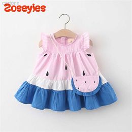 Girl's Dresses Summer Baby Girls Dress Cute Little Watermelon Print Flying Sleeves Knee-length Daily Dress with Bag d240425