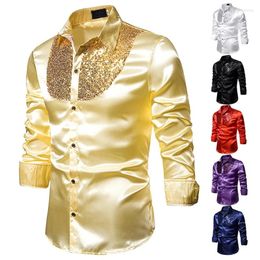 Men's Casual Shirts Men Sequins Nightclub Host Long Sleeve Turn-Down Collar Tops Evening Party Button-Down Slim Fit Prom Costumes