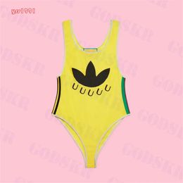 Designer Yellow Bikini Womens One Piece Swimwear Trendy Stripe Swimsuit Summer Beach Ladies Bathing Suit