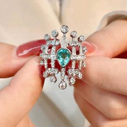 Band Rings 925 Silver New Bright Retro Light Luxury Zircon Green Zirconium Ring Womens Party Birthday Jewellery Gift Wholesale H240425