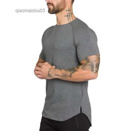 Men's T-Shirts Brand gym clothing fitness t shirt men fashion extend hip hop summer short sleeve t-shirt cotton bodybuilding muscle tshirt manL2404