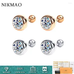 Stud Earrings 2CT 1 Pair Round Sparkling Moissanite Diamond For Women Anniversary Party Jewellery Gift 925 Sterling Silver Earring