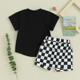 Clothing Sets Toddler Baby Boys Summer Outfits Letter Short Sleeve T-Shirt Tops Checkerboard Shorts 2Pcs Infant Clothes Set