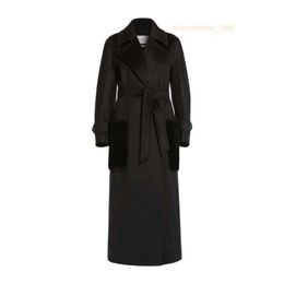 Womens Coat Cashmere Coat Luxury Coat MaxMaras Womens Notched Lapel Black Cashmere Long Bathrobe Coat