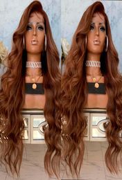 2020 Full Lace Human Hair Wigs Natural Light Brown Colour 8 24 inch Long Brazilian Wave Pre Plucked Glueless Full Lace Wig with B3496191