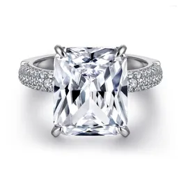 Cluster Rings Fashion Versatile 925 Sterling Silver Ring Women's Rectangular White Zircon Proposal Selling Style