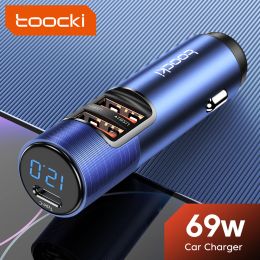 Chargers Toocki 69W LED Display Screen USB Type C Car Charger 3 Ports QC 3.0 Quick Charger Phone Charger For iPhone 14 13 Samsung Xiaomi