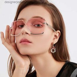 Sunglasses Kenbo Vintage Square Sunglasses Women Luxury Oversized Rimless Sun Glasses Shades Female Fashion Brand Designer Clear Oculos De Q240425