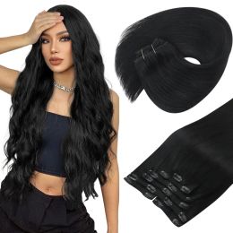 Wigs VeSunny Clip in Hair Extension Human Hair Brazilian Straight Clip In Natural Black 1224 inch Human natural hair clips