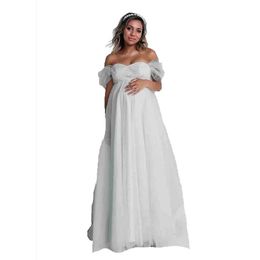 Maternity Dresses Chiffon Maternity Dress For Photoshoot Flowy Off Shoulder Lace Photography Gown Baby Shower Pregnant Wedding Bride Dress