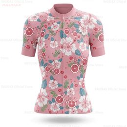 Pink Flowers Women Cycling Jersey Set Summer Anti-UV Cycling Bicycle Clothing Quick-Dry Mountain Female Bike Clothes Cycling Set 240416