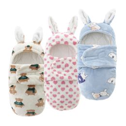 Swaddling Winter Flannel Newborn Blanket Swaddle Hooded Cute Cotton Baby Stroller Sleeping Bag Cocoon Thickened Warm Infant Sleepsack 06M