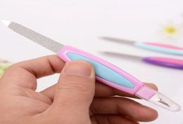 2 in 1 Metal Nail Art File Double Head Cuticle Remover Manicure Trimmer Buffer Tool Professional Nails Clean Tools Random Color 084165573